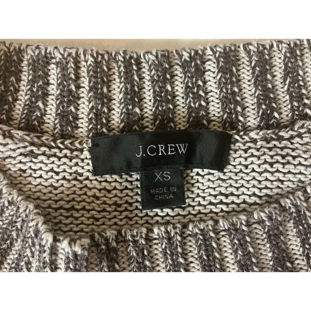 J. Crew Women's Cotton Linen Blend Knit Sweater‎ - Striped Trim - Size XS